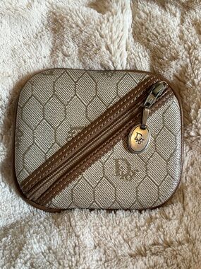 Dior Beige Honeycomb Monogram Coin Pouch with Leather Trim- Gorgeous!